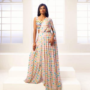 Indowestern Pant Style Drape Saree, One-minute Saree for Sangeet, Mehendi, Haldi Indian Functions