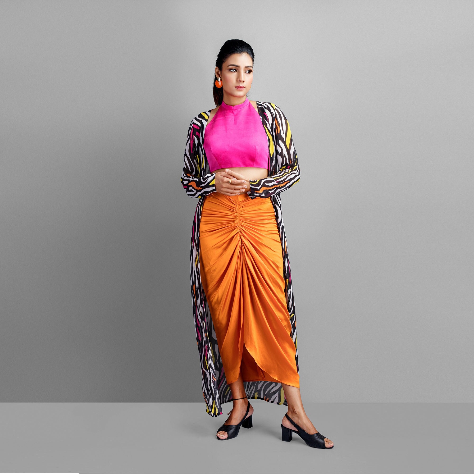 Tropical Blue Draped Skirt and Jacket Set | Chic Designer Indo-Western Ensemble main image 0
