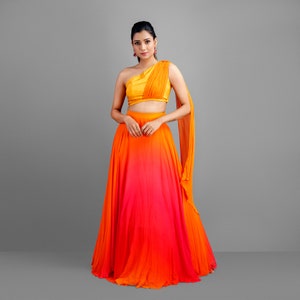 Sangeet Wear Floor Length Indo Western Ombrè Lehenga Choli, Indo Western Outfits for Women, Bridal Mehendi Indian Dress for Wedding