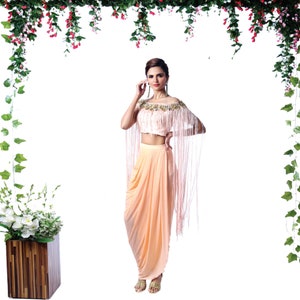 Women&#39;s Indowestern Dress, Dhoti Skirt With Tassel Blouse Indo Western Dress, Festive Wear, South Asian Fashion, Indian Bridesmaid Dress