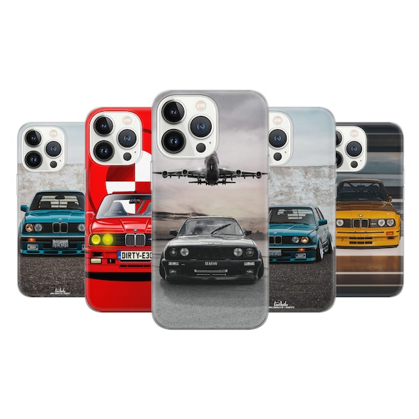 BMW E30 Coque pour iPhone 14 Pro, 13, 12, 11, XR, 8+, 7 & Samsung S23, S22, A53, A51, Huawei P20, P30 Lite