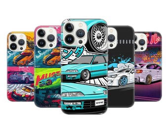 Auto Tuning Handyhülle Cartoon Racing Handyhülle passend für iPhone 14 Pro, 13, 12, 11, XR, 8+, 7 & Samsung S23, S22, A53, A51, Huawei P20, P30 Lite