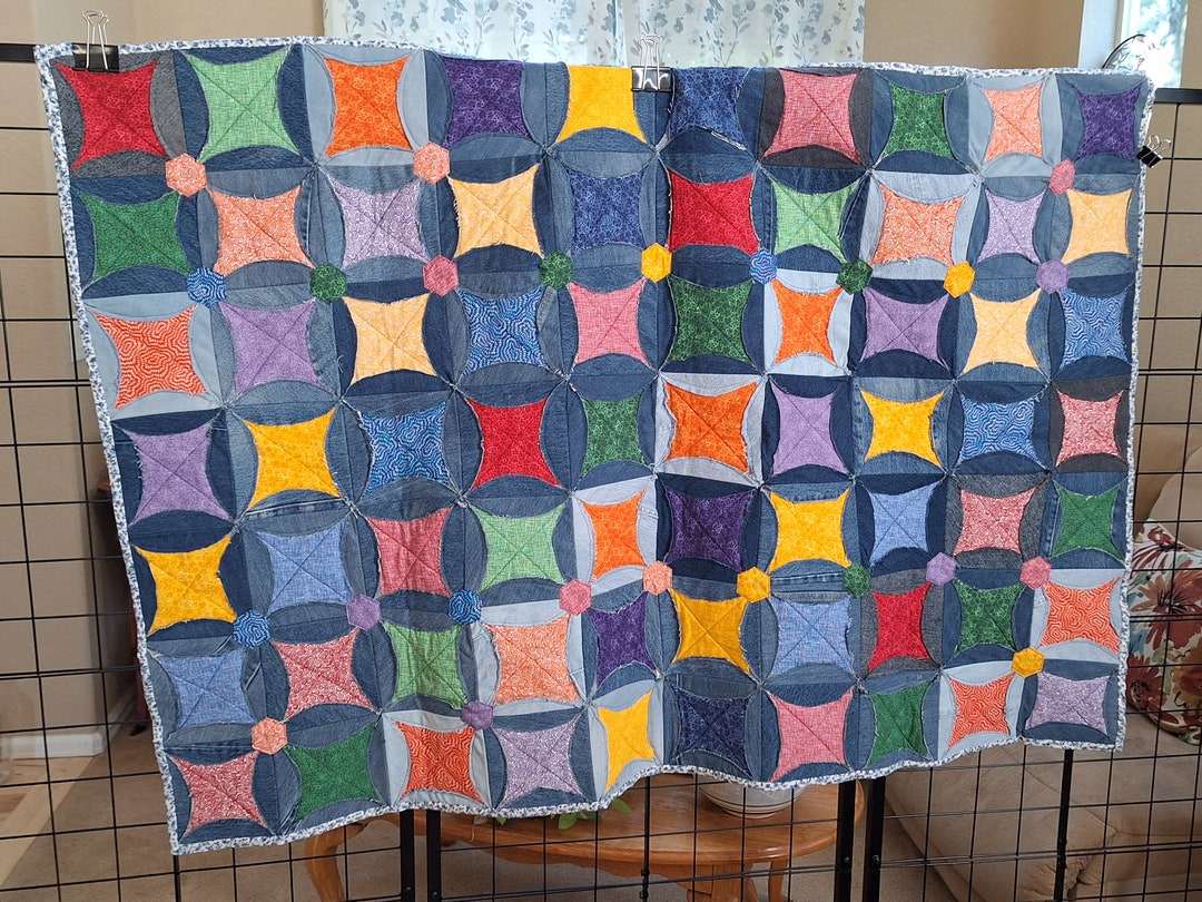 Cathedral Window Blue Jean Quilt Etsy