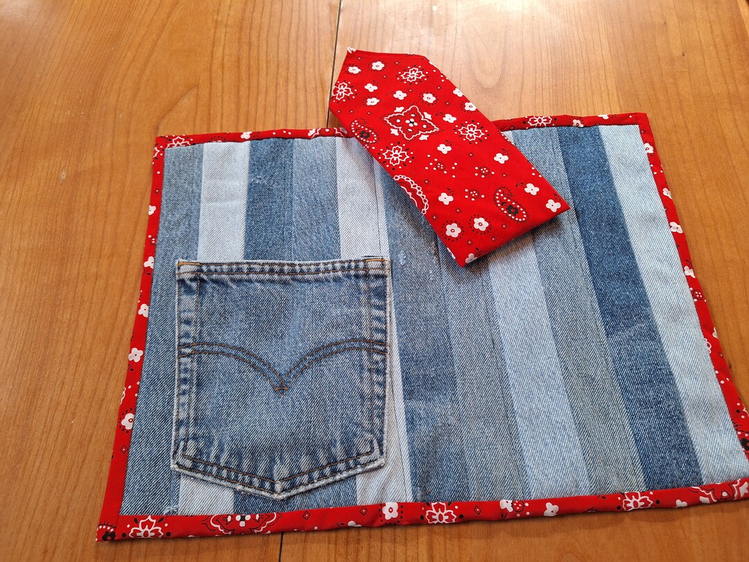 Upcycled Denim Placemats and Napkins set of 2 Etsy