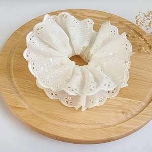 Cream broderie aglaise lace scrunchie - XL size cream 2 layers Scrunchie - Handmade in UK