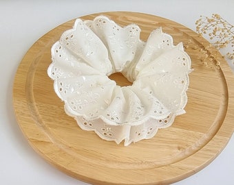 Cream broderie aglaise lace scrunchie - XL size cream 2 layers Scrunchie - Handmade in UK