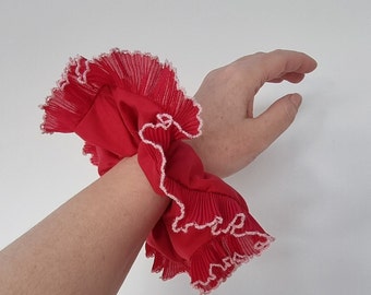 Dark red ruffled scrunchie with wine red /pink frilling - Handmade in UK