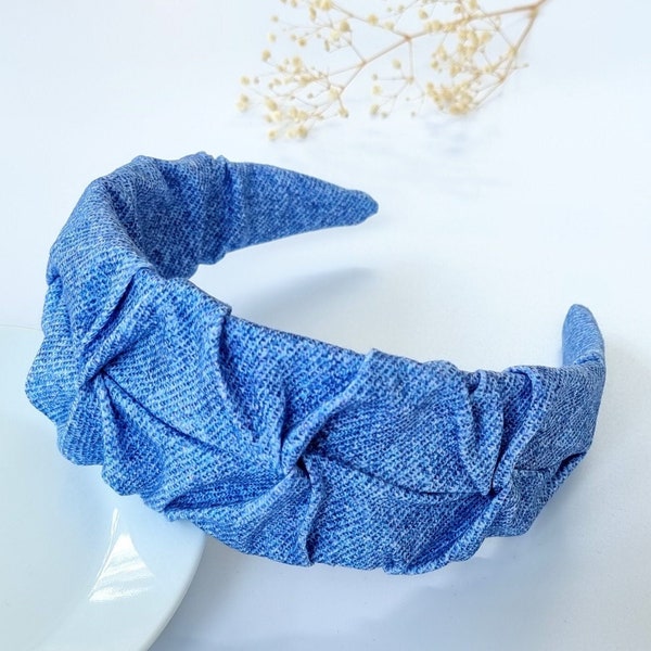 Jeans style ruched headband - Alice headband - Denim style headband - Blue jeans headband - Summer hair accessory