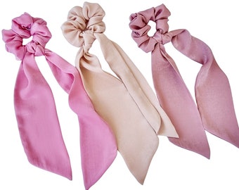 Satin scrunchie scarf with velvet effect - Scrunchie scarf - Stylish hair scrunchie scarf handmade in UK - scrunchie with ribbon