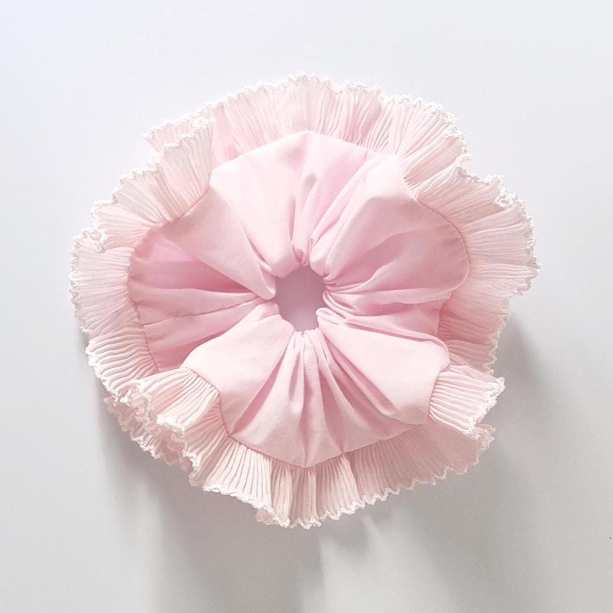 Pink Roughie Light Pink Plain Ruffle Scrunchie With Frill Pink Ivory Lace Trim - XL ...