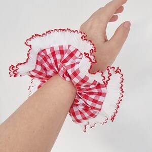 Red Gingham Scrunchie With Ruffle Lace Trim Handmade in UK - Etsy