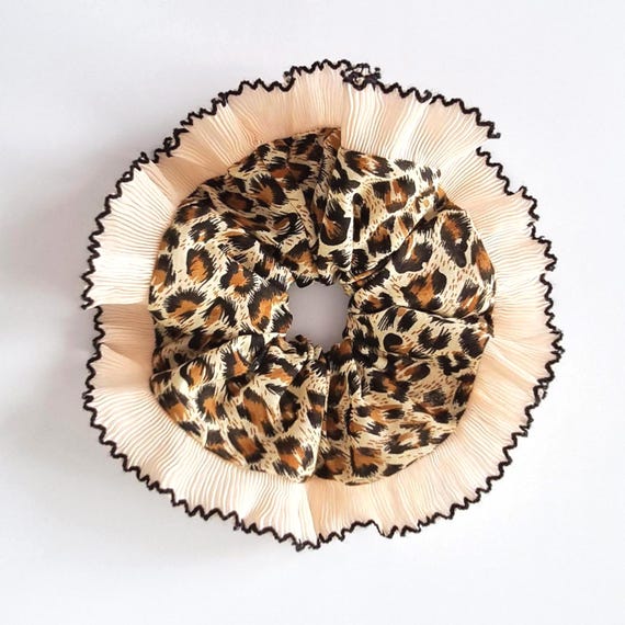 Leopard Spot Cream Hair Scrunchie - Women\'s Hair Accessory Amazon.com : Leopard Cheetah Hair Ties Scrunchies for Womens  main image 2