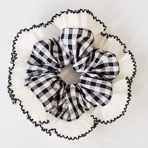 Black gingham scrunchie with ruffle trim - Red gingham scrunchie with ruffle trim - Handmade in UK
