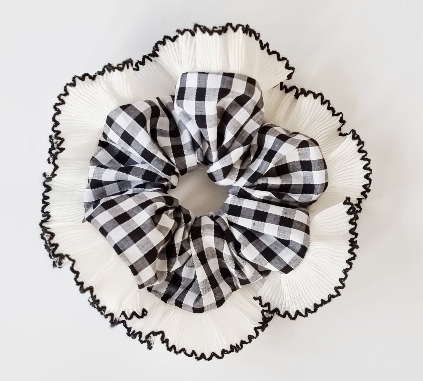 Red Gingham Scrunchie With Ruffle Lace Trim Handmade in UK - Etsy