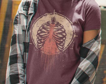 Grumlig revbensburst-t-shirt unisex goth-tröja mörk akademi weirdcore alt-kläder traditionell goth streetwear skelett revbensburst-tröja läskig konst y2k-tröja