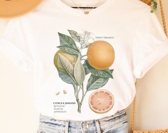Vintage Orange Tshirt Botanical Art Island Luxe Shirt Vintage Cottagecore Shirt Flower T Shirt Fruit Shirt Nature Tshirt Vegan Tee
