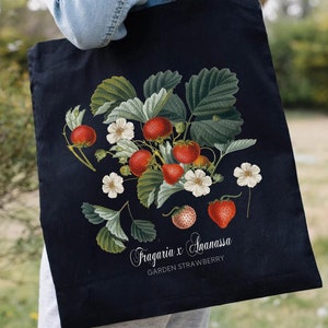 Strawberry Tote Bag Strawberry Gifts Witchy Aesthetic Tote Vintage Tote Bag Botanical Art Bag Floral Tote Bag Cottagecore Tote Nature Lover