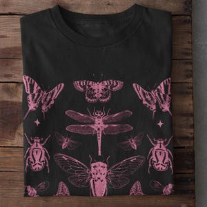 Goblincore Bugs Tshirt Pastel Goth Dark Academia Butterfly Tshirt Cottagecore Insect Shirt Grunge Clothing Botanical Art Top Alt Clothing