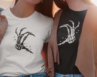 Matchande Bästis T-shirt Skelett Hand Hjärta T-shirt Par T-shirt Bästa Vän T-shirt Mörk Academia BFF Goth Gåva Alt Kläder Punk Estetik