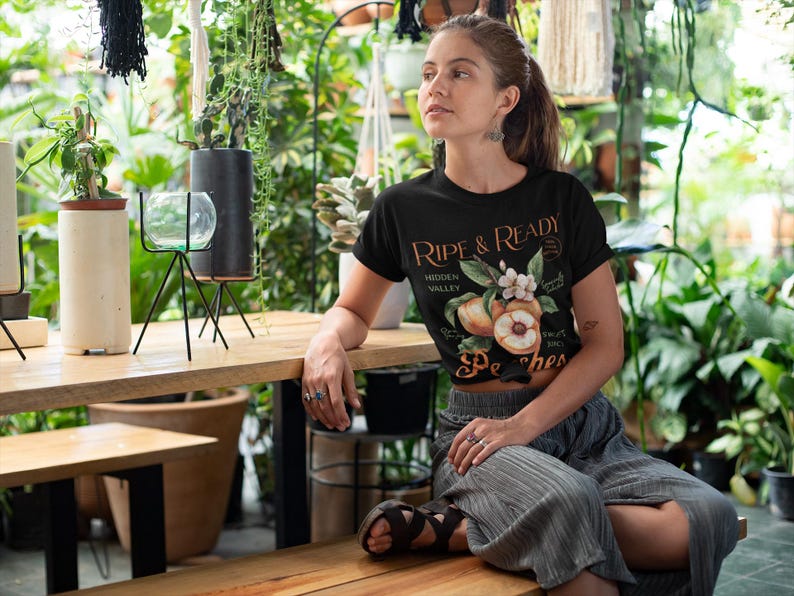 Vintage Peaches T Shirt Cottagecore Shirt Fruit Shirt Vegan Tshirt Nature Tshirt Vintage Sign Tee Shirt Floral T Shirt Boho Summer Tee image 1