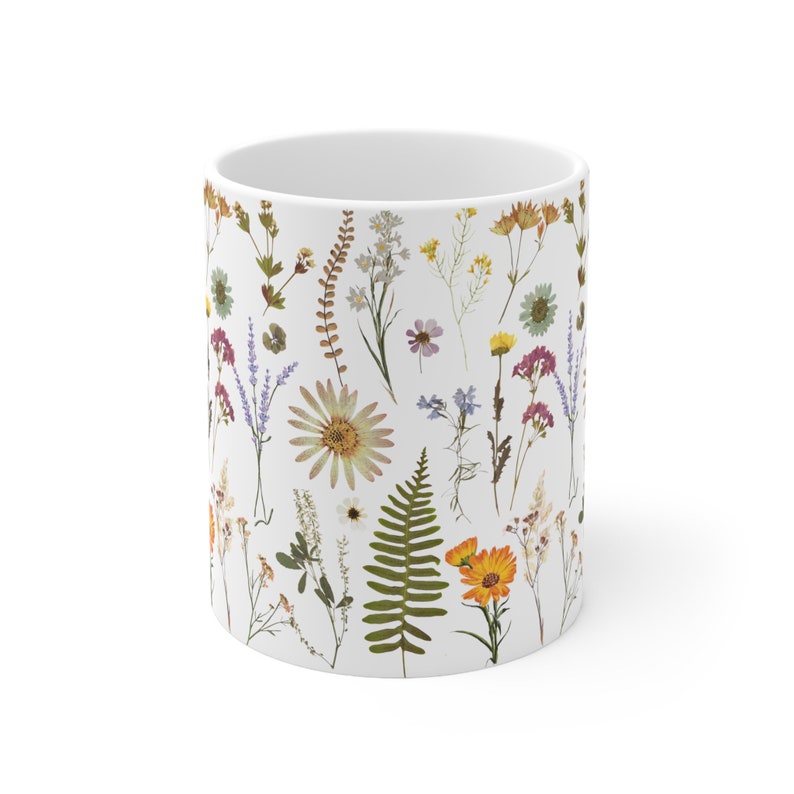 Botanical Illustration Flower Mug Cottagecore Mug Ceramic Mug Hot Chocolate Mug Vintage Floral Mug Wildflower Coffee Mug Nature Lover Gift image 2