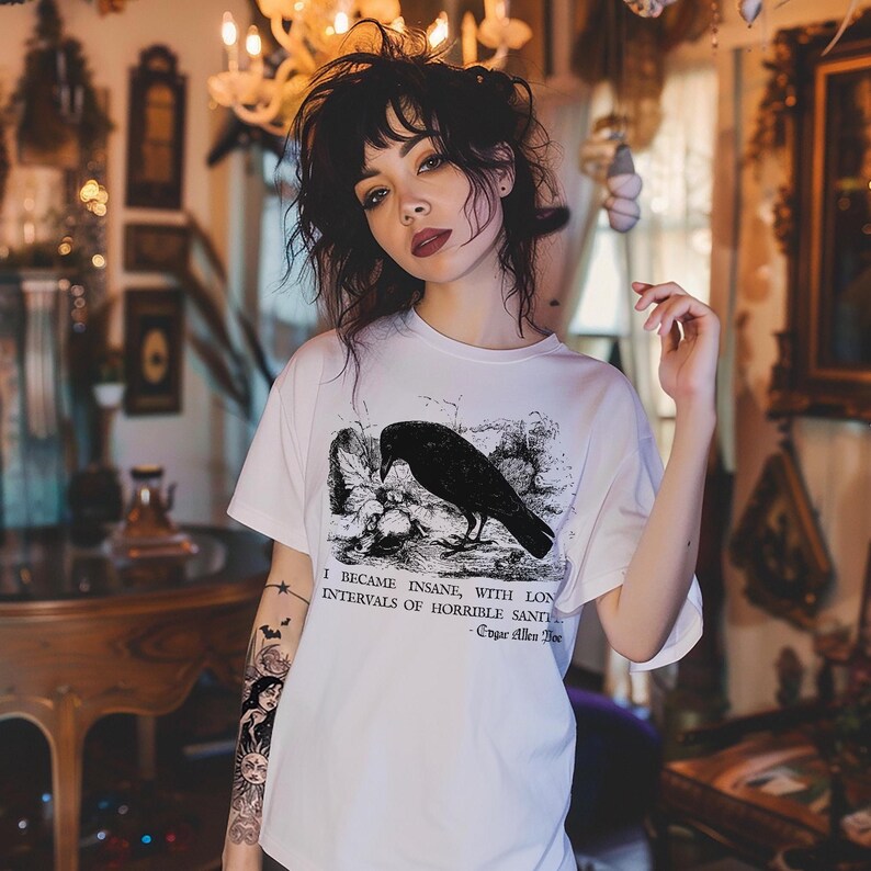 Edgar Allan Poe Shirt Grunge Aesthetic Memento Mori Poet TShirt Dark Academia Shirt Bookish T-Shirt Mall Goth Sweatshirt Fairycore Shirt image 3