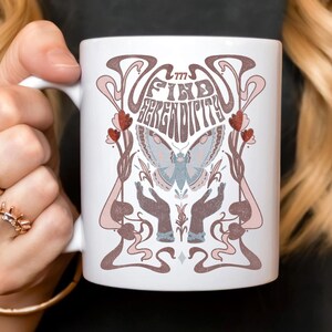 Vintage Aesthetic Mug Art Nouveau Butterfly Gifts Retro Art Ceramic Mug Inspirational Quote Nature Lover Gift Witchy Gifts Boho Floral Mug