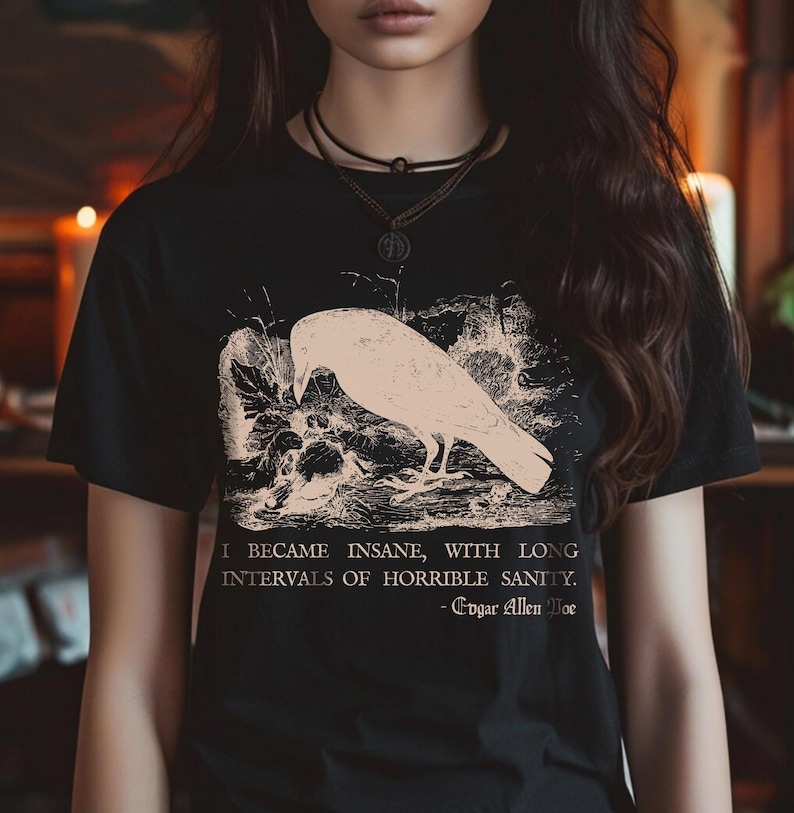Edgar Allan Poe Shirt Grunge Aesthetic Memento Mori Poet TShirt Dark Academia Shirt Bookish T-Shirt Mall Goth Sweatshirt Fairycore Shirt image 1