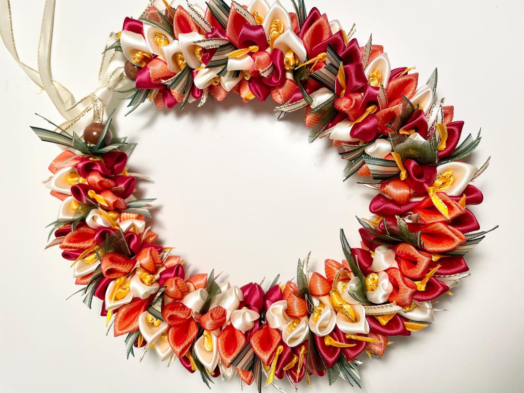 Haku Lei - Head Lei - Ribbon Lei - Red Shimmer and White - Etsy