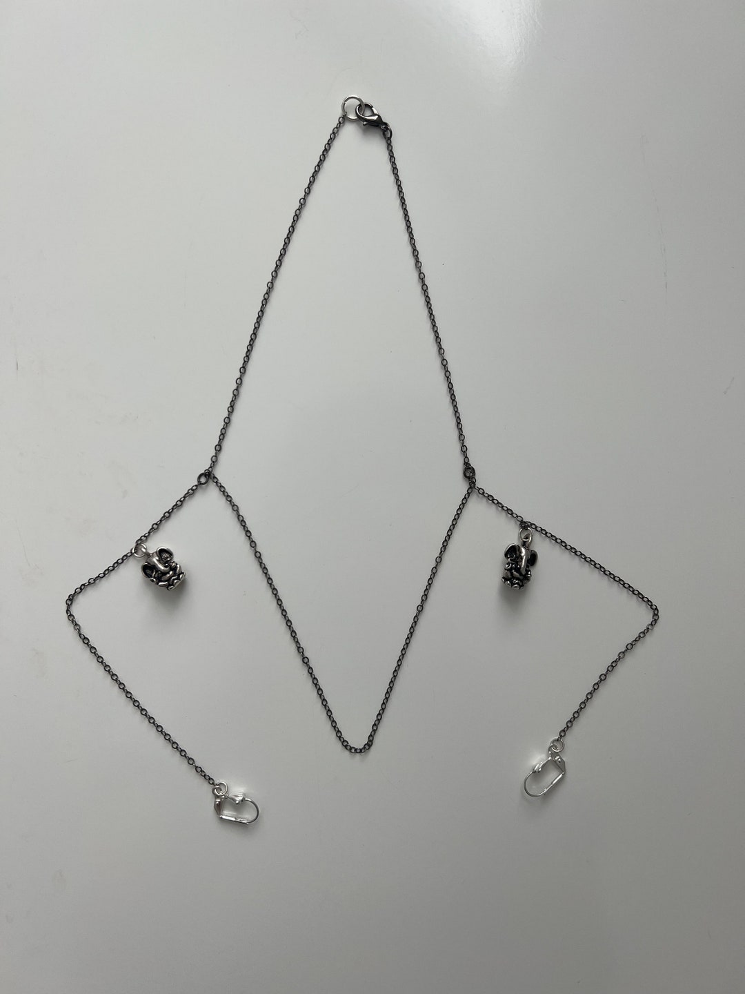 Gunmetal Chain With Ganesh Charms Loop Earplug Chain for Festivals