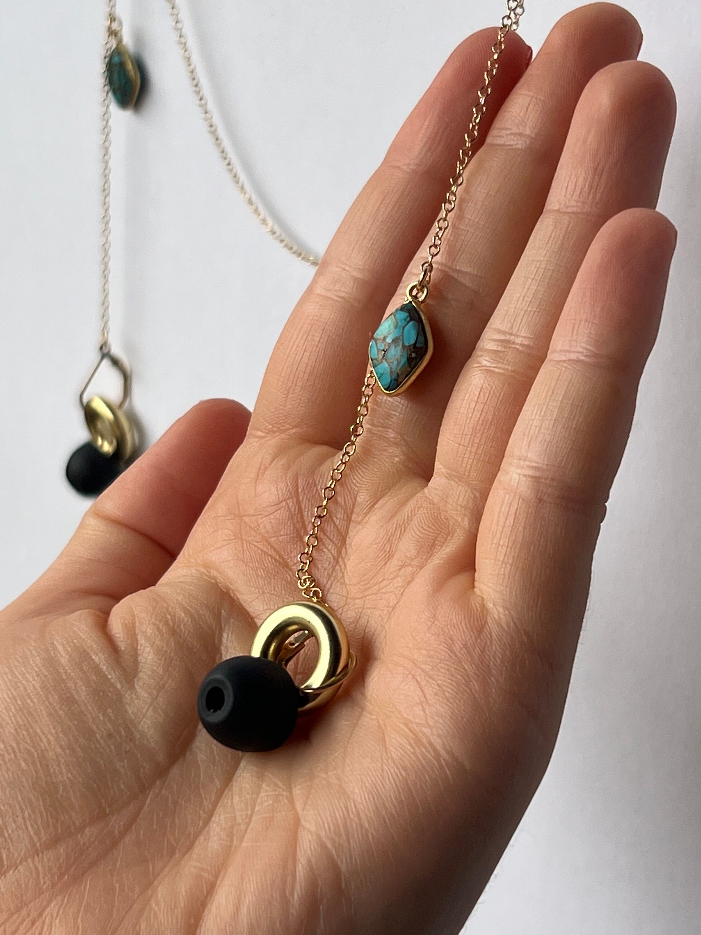 Gold Filled Loop Earplug Chain With Diamond Shaped Turquoise Etsy