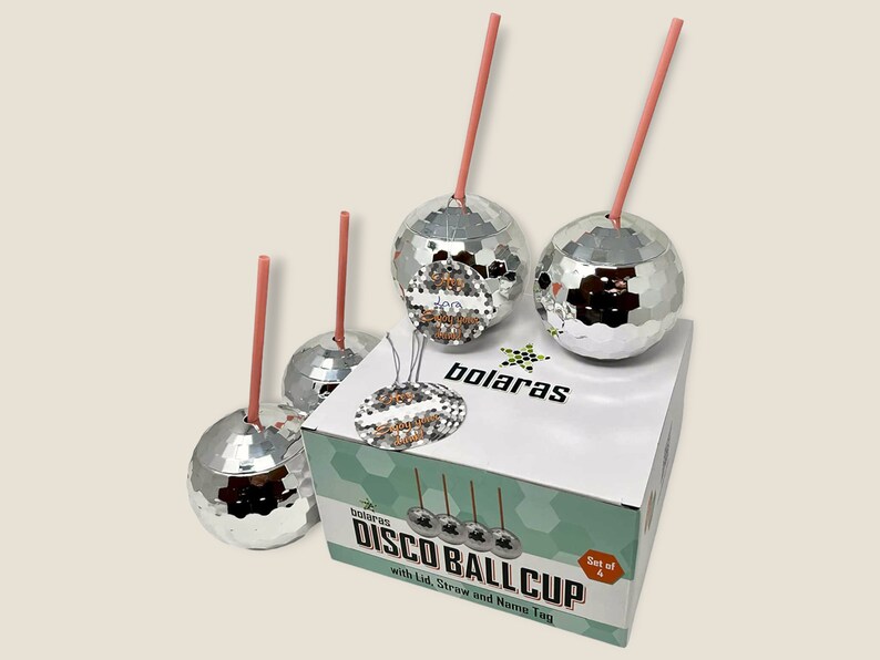 Silver Disco Ball Cups 4 Pack With Name Tags Etsy