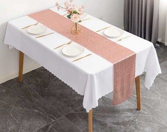 Sparkling Rose Gold Sequin Table Runner for Party Decorations - 12 x 108" Glitter Runner for Rectangle Tables