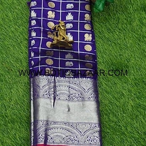 Purple Color Fancy Kanchi Pattu Saree with Stitched Blouse and Pico(fall)