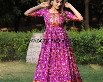 Purple Dola Silk with Patola Paithani Print Long Frock