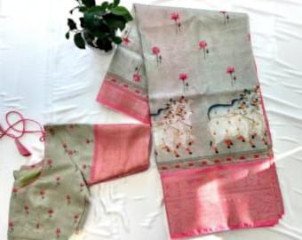 Kota Fancy Pichwai Print Silk Saree with Stitched Blouse and Pico (Fall)