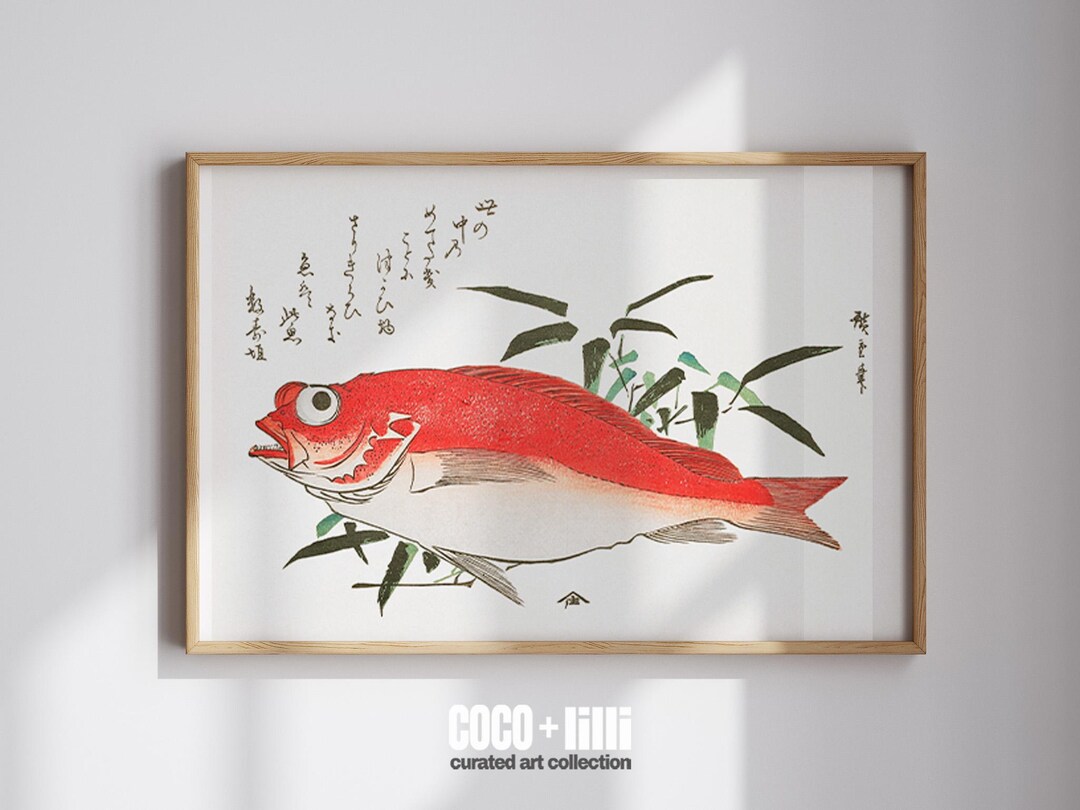 Japanese Wall Art Fish Artwork Vintage Watercolor Painting Kitchen ...