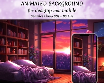 4K Animated Background for Streamers, Twitch Overlay, Vtuber Background, Animated Wallpaper, Stream Overlay, bedroom, sunrise, city lights