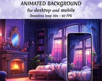 4K Animated Background for Streamers, Twitch Overlay, Vtuber Background, Animated Wallpaper, Stream Overlay, bedroom, winter, fantasy