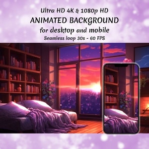 4K Animated Background for Streamers, Twitch Overlay, Vtuber Background, Animated Wallpaper, Stream Overlay, bedroom, sunrise, city lights