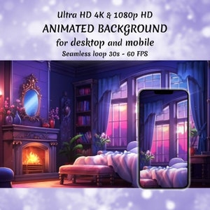 4K Animated Background for Streamers, Twitch Overlay, Vtuber Background, Animated Wallpaper, Stream Overlay, bedroom, winter, fantasy