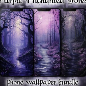Fonds d'écran violet forêt enchantée pour téléphone, lot de 8 arrière-plans magiques de forêt magique fantastique, en résolution 4K 2160x3840 UHD