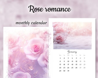Printable calendar 2024, Rose romance, Artistic Monthly Calendar Printable, Digital Planner, Wall Calendar, Colorful Calendar