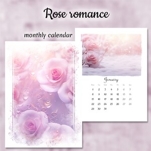 Printable calendar 2025, Rose romance, Artistic Monthly Calendar Printable, Digital Planner, Wall Calendar, Colorful Calendar
