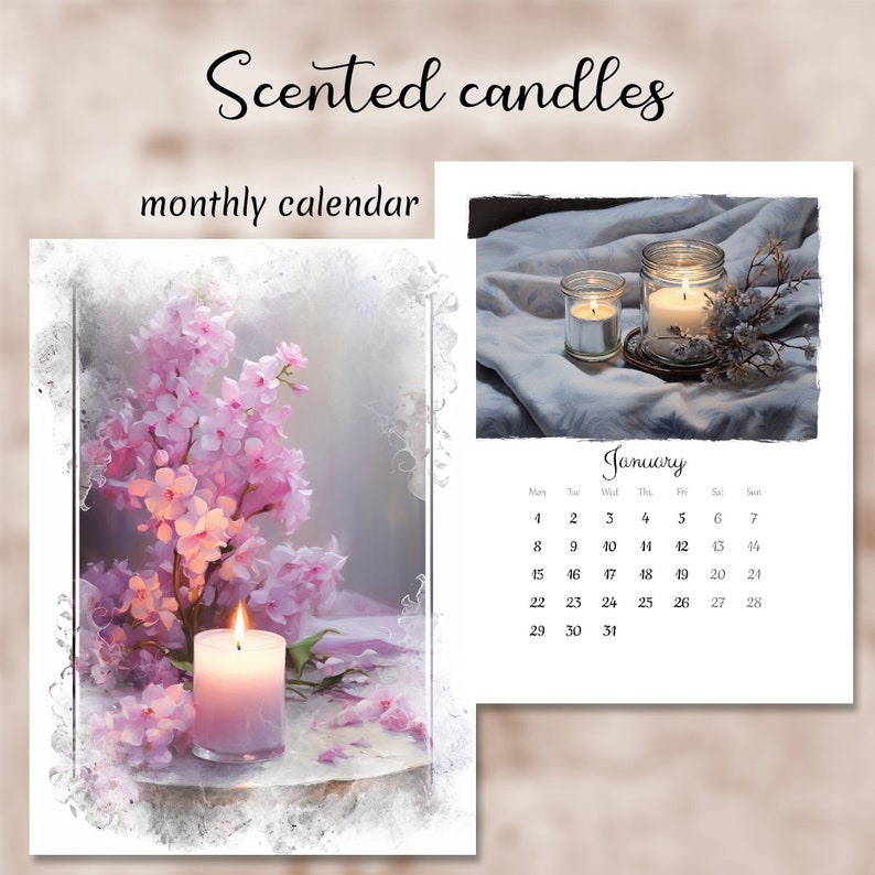 Printable Calendar 2024 Scented Candles Relaxing Scenes Etsy