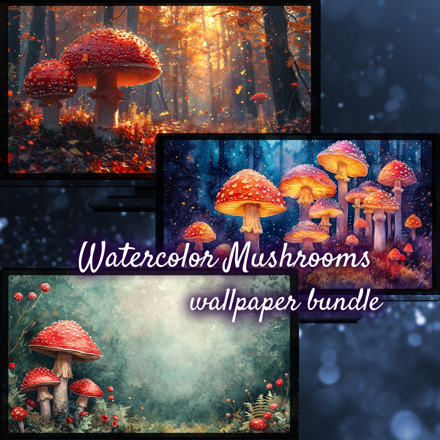 Watercolor Mushrooms Forest Background, Nature Desktop Wallpapers ...