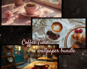 Coffee Time Desktop Background, Beautiful Morning Wallpaper, Cafe Wallpaper for Desktop, Aesthetic Desktop Backgrounds, Colorful Cozy Café