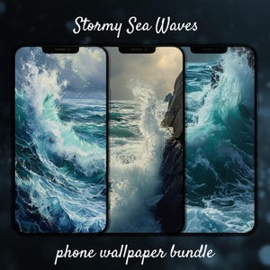 Stormy Ocean Waves Sea Travel Phone Wallpapers, Digital Download, Aesthetic Screen Art, Android iPhone Mobile Designs, Stylish Backdrops