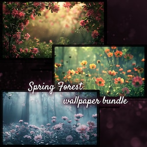 Sfondo del desktop della foresta primaverile, sfondo del fiore verde della natura incantata, migliori sfondi dei boschi Fiori di campo Estetica floreale dei boschi magici