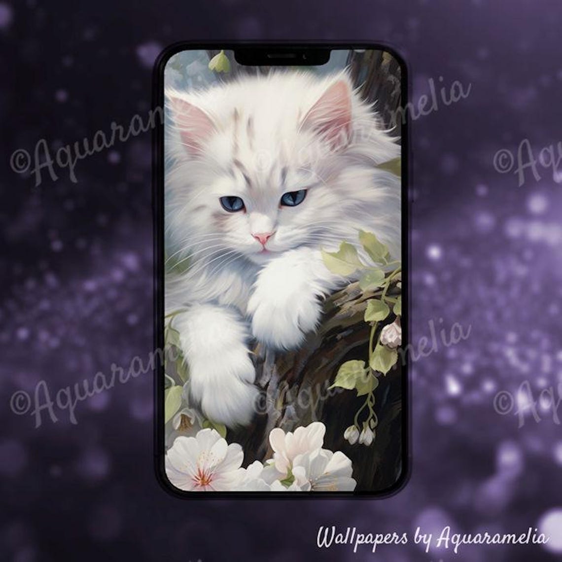 Cute Cat Phone Background, Cat Painting Lock Screen Wallpaper, Cute ...